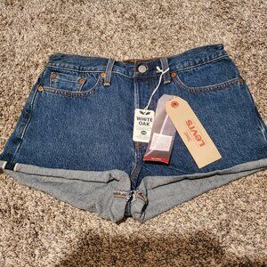 NWT Levi's Wedgie White Oak Cone Denim Cutoff Selvedge Jean Shorts Dark Blue 28